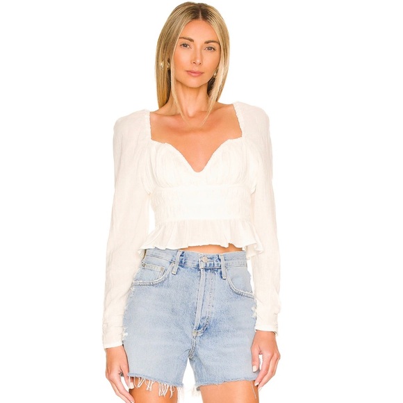 Free People Chloe Smocked Tie Neck Cotton Top Size Small - Picture 1 of 11